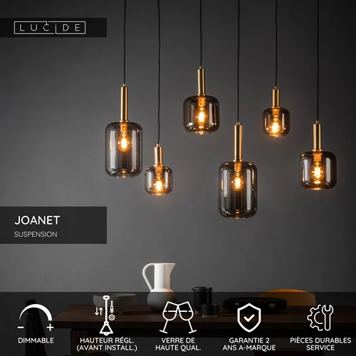 Lucide JOANET - Suspension - 6xE27 - Fumé - USP